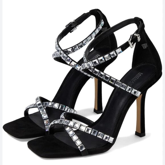 returned MICHAEL KORS celia black rhinestone strappy sandals heel - Picture 1 of 3